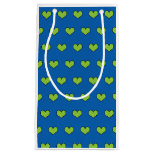Sacola Para Presentes Pequena Azul e Corações Verdes - Padrão Pequeno Saco pa