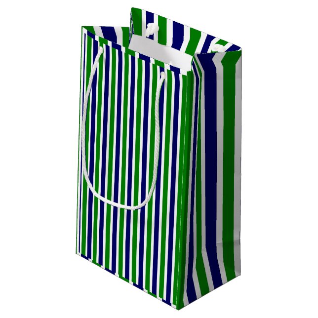 Sacola Para Presentes Pequena Azul e verde riscado (Verso inclinado)