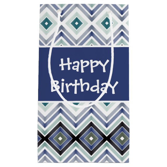 Sacola Para Presentes Pequena Azul Feliz Aniversário Pequeno Saco (Frente)