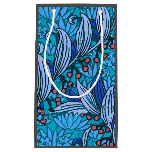 Sacola Para Presentes Pequena Azul Floral Antiquado Boho Moderno (Frente)