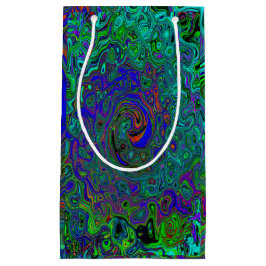 Sacola Para Presentes Pequena Azul Marmoreado e Abstrato Aquamarino