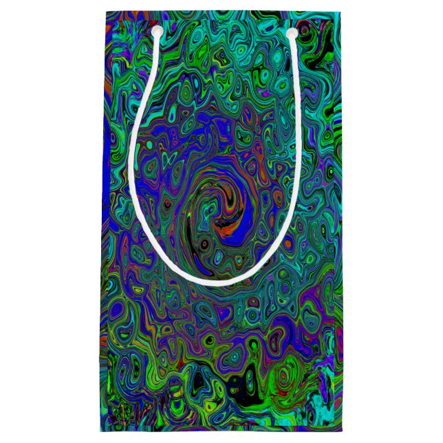 Sacola Para Presentes Pequena Azul Marmoreado e Abstrato Aquamarino (Frente)