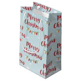 Sacola Para Presentes Pequena Azul Neve Feliz Natal Luzes Coloridas