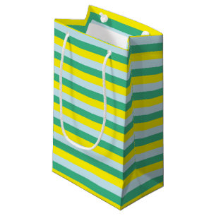 Sacola Para Presentes Pequena Azul pálido, verde-aqua e riscas amarelas