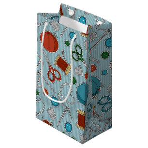 Sacola Para Presentes Pequena Azul temático Sewing bonito do teste padrão
