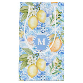 Sacola Para Presentes Pequena Azulejo Azul Mediterrâneo Limoncello Monograma Nom