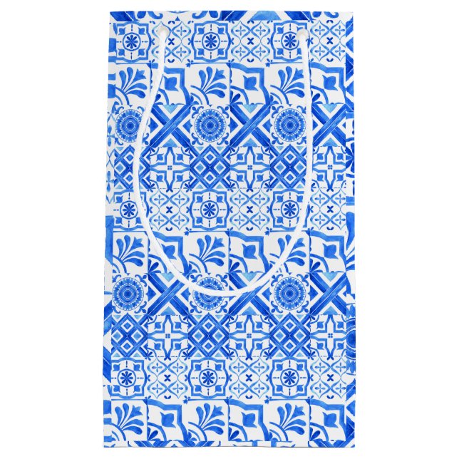 Sacola Para Presentes Pequena Azulejo Espanhol Azul Azul Azul Azul Azul Azul Azu (Frente)