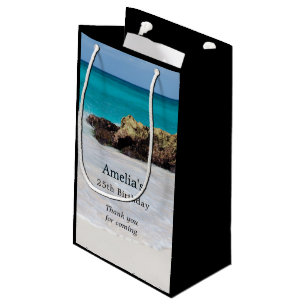 Sacola Para Presentes Pequena Azure Ocean Sandy Beach Foto Aniversário Obrigado