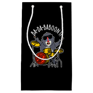 Sacola Para Presentes Pequena Ba-da-ba-boon Funny Baboon Pun Dark BG