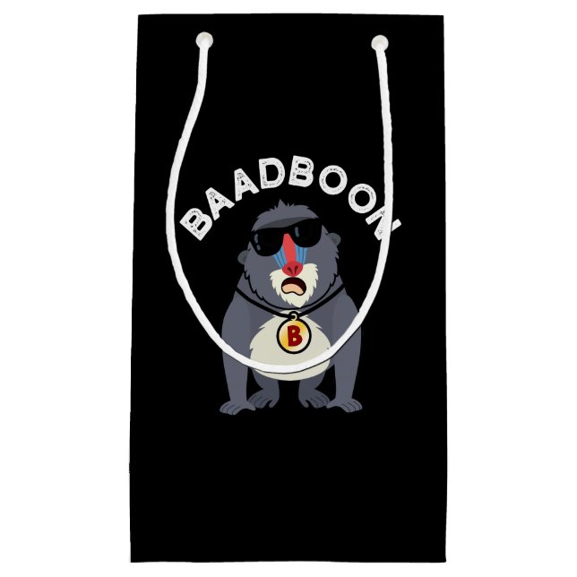 Sacola Para Presentes Pequena Baadboon Funny Bad Baboon Pun Dark BG (Frente)