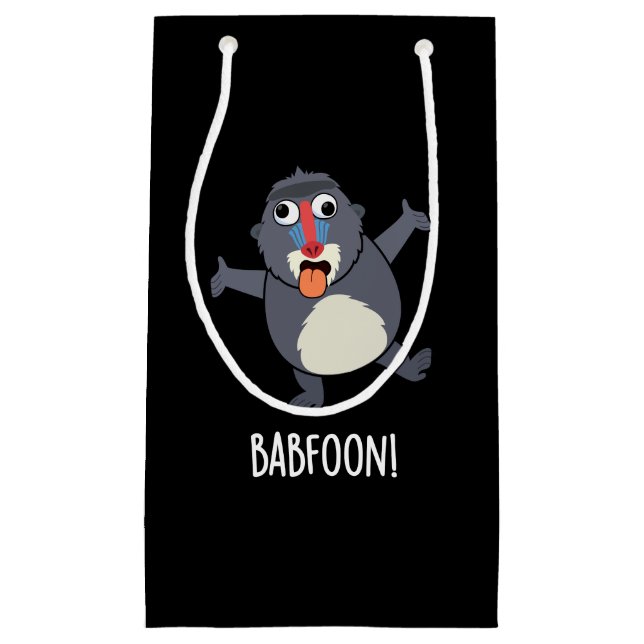 Sacola Para Presentes Pequena Bab-foon Funny Buffoon Baboon Pun Dark BG (Frente)
