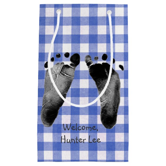 Sacola Para Presentes Pequena Baby Boy Blue Gingham (Frente)