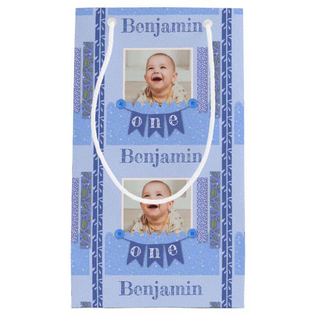Sacola Para Presentes Pequena Baby Boy primeiro aniversario Blue Scrapbook Peque (Frente)