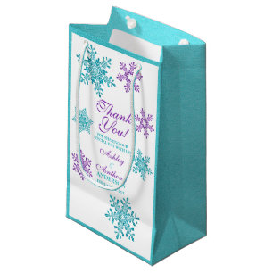 Sacola Para Presentes Pequena Bag de Boas-vindas Bag Purple Teal Winter Snowflak