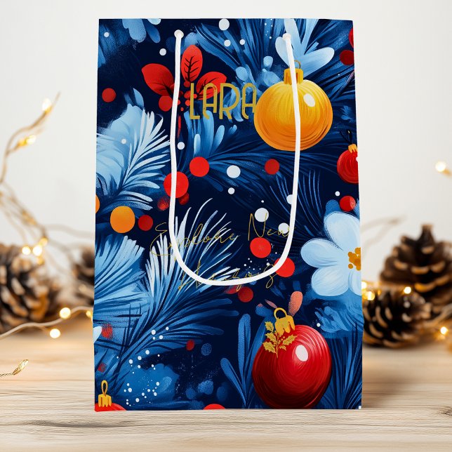 Sacola Para Presentes Pequena Bag de presente de Natal Floral Personalizado (Criador carregado)