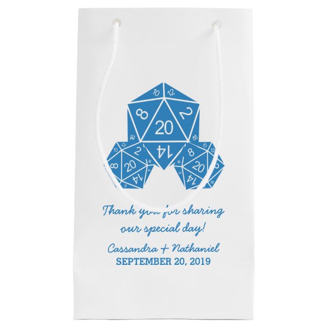 Sacola Para Presentes Pequena Bag Dice Casado Azul D20 (Frente)