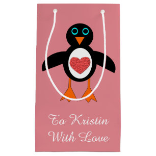Sacola Para Presentes Pequena Bag Personalizada Do Penguin Do Coração De Amor Co
