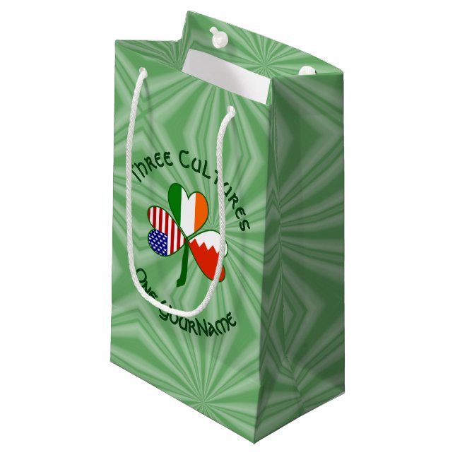 Sacola Para Presentes Pequena Bahrain Ireland USA Shamrock Flag Personalizado (Frente inclinada)