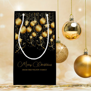 Sacola Para Presentes Pequena Baleeira de Natal Elegante Dourada Sparkle