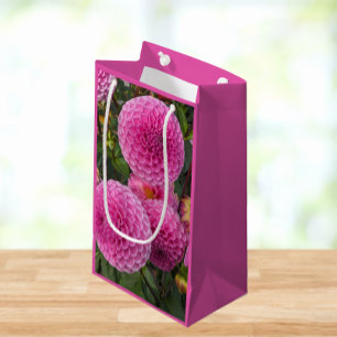 Sacola Para Presentes Pequena Ball Dahlias Floral Rosa