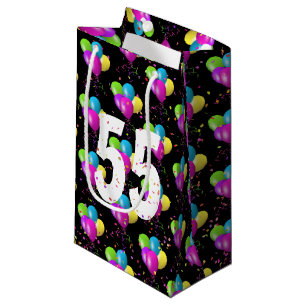 Sacola Para Presentes Pequena Balões de 55.º aniversário e Bolas de Presente