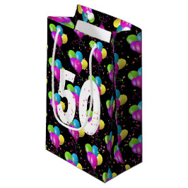 Sacola Para Presentes Pequena Balões e Confetes de Aniversário de 50 anos