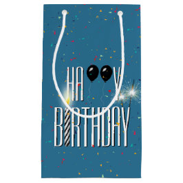 Sacola Para Presentes Pequena Balões e Faíscas de Aniversário Negro