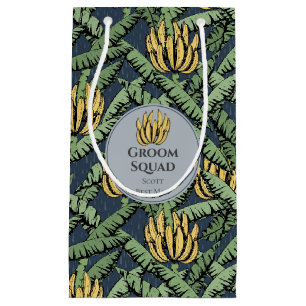 Sacola Para Presentes Pequena Bananas tropicais do esquadrão do Marinho na moda