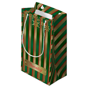 Sacola Para Presentes Pequena Bandas de Natal em Dourado, Vermelho e Verde