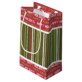 Sacola Para Presentes Pequena Bandas Vermelhas, Brancas e Verdes do Natal