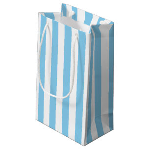 Sacola Para Presentes Pequena Bandas Verticais de Bebê Azul e Branco de Grande T