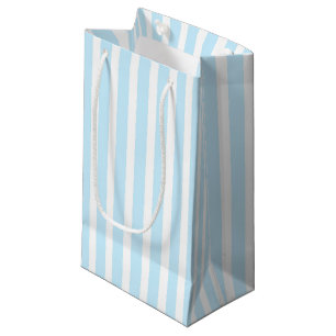 Sacola Para Presentes Pequena Bandas Verticais de Pastel Azul e Brancas