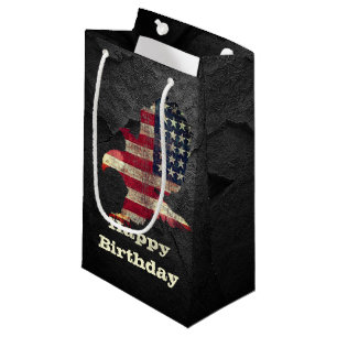 Sacola Para Presentes Pequena Bandeira de Aniversário e Águia Balda em Black R