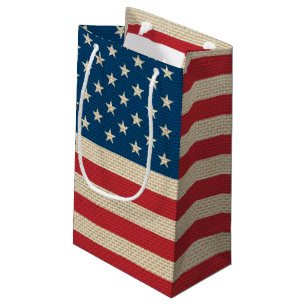 Sacola Para Presentes Pequena bandeira faux burlap dos EUA