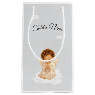 Sacola Para Presentes Pequena Baptism Gift Bag for Boy with Angel | Personalized