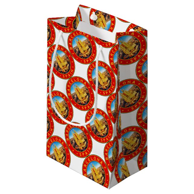 Sacola Para Presentes Pequena Barcelona, Spain, circle, red (Frente inclinada)