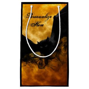 Sacola Para Presentes Pequena Bat e lua de colheita caem preto amarelo elegante