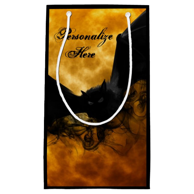 Sacola Para Presentes Pequena Bat e lua de colheita caem preto amarelo elegante (Frente)