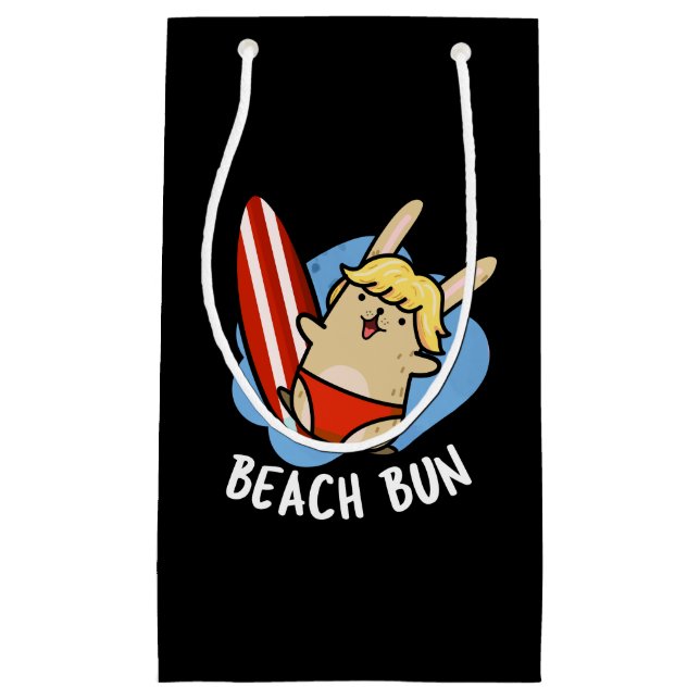 Sacola Para Presentes Pequena Beach Bun Funny Bunny Pun Dark BG (Frente)