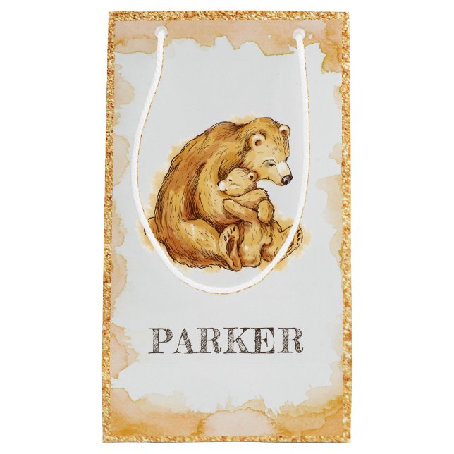 Sacola Para Presentes Pequena Bear Bear Feliz Aniversário Personalizado (Frente)