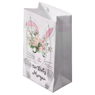 Sacola Para Presentes Pequena Bebê coelho com flores
