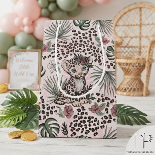 Sacola Para Presentes Pequena Bebê Leão Feminino Safari Floral da Selva