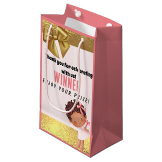 Sacola Para Presentes Pequena Bebê Menina Rosa e Dourada Prêmio do Bebê