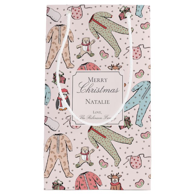 Sacola Para Presentes Pequena Bebê Rosa Bonita Menininha Fresca Coisa Pequena Pr (Frente)