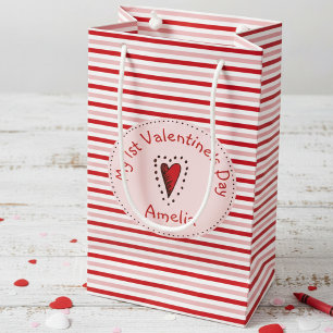 Sacola Para Presentes Pequena Bebês rosa, vermelho e branco, primeiro Namorados
