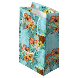 SACOLA PARA PRESENTES PEQUENA BEBIDAS TROPICAIS DE COCO E FLORES DE HIBISCO