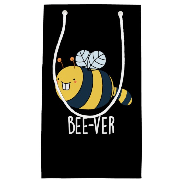 Sacola Para Presentes Pequena Bee Animal Beaver Engraçado Pun Dark BG (Frente)