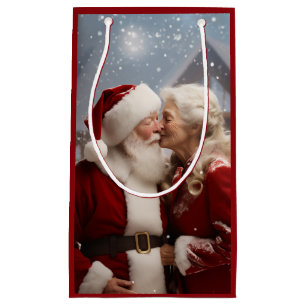 Sacola Para Presentes Pequena Beijando o Sr. e a Sra. Papai Noel