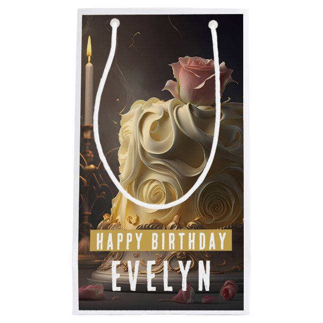 Sacola Para Presentes Pequena Beleza e Bolo da Besta - Aniversário (Frente)