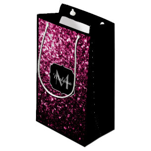 Sacola Para Presentes Pequena Belo brilho cor-de-rosa brilha Monograma